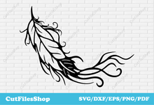 Load image into Gallery viewer, Feather svg files, Feather dxf, vector svg images, vector for t shirt design, dxf for laser cut, dxf for plasma cut, silhouette files, svg for cameo
