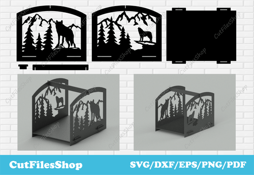 Firewood stand dxf files, Firewood stand animals dxf, home decor dxf, garden decor dxf, Cut Files Shop, Metal Cutting files, Fire pit dxf for metal cut, dxf for metal, plasma cnc files, animals fire pit dxf, nature fire pit dxf