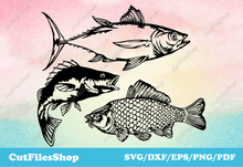 Load image into Gallery viewer, DXF files for Laser Cutting, SVG files for Cricut maker, SVG For Silhouette Cameo, Big Collection vector images, fish svg files, fishes dxf files

