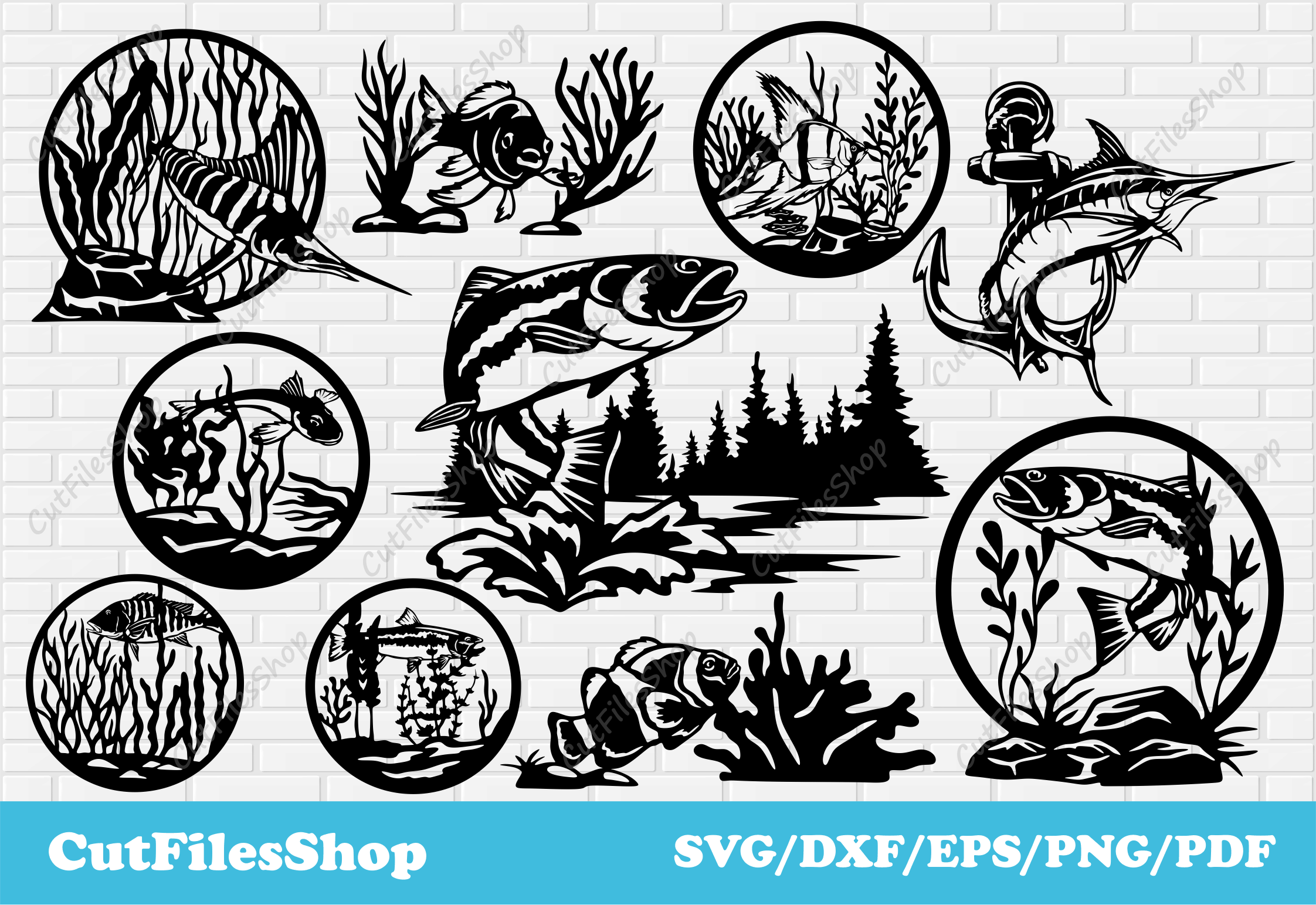 Fishing dxf files, fish dxf for laser, fishing scene dxf, Svg fish for ...