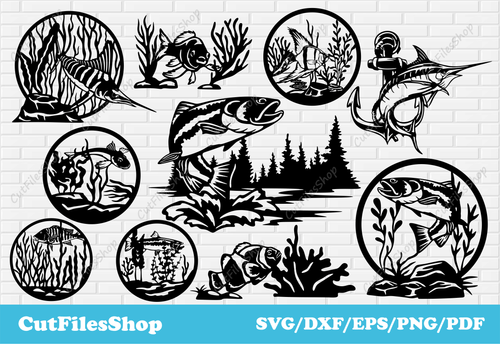 Fishing dxf files for laser cutting, Svg fish for cricut, fish vector designs for t-shirt making, Fishing dxf files, fish dxf for laser, fishing scene dxf, DXF files for CNC Plasma, river fish dxf, sea fish dxf, new zeland fish dxf, Brown trout dxf svg, fish vector, fishing images for cnc, hapuka dxf files, marlin fish dxf, gurnard fish dxf, Rainbow trout dxf files, Snapper dxf