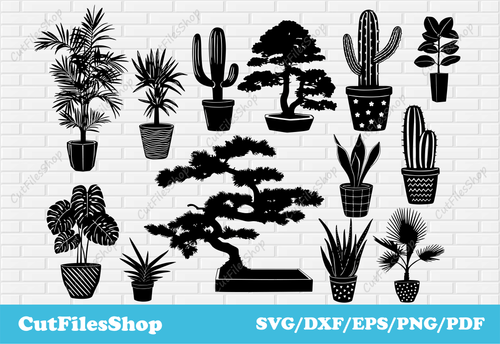 Flowers vector cut files for cricut, svg files for sticker making, dxf for laser, vector for t shirt, flowerpots svg, plants svg, flowers svg, flowers dxf, flowers vector images, free flowers svg, tree dxf, flowers for cricut, flowers cut files