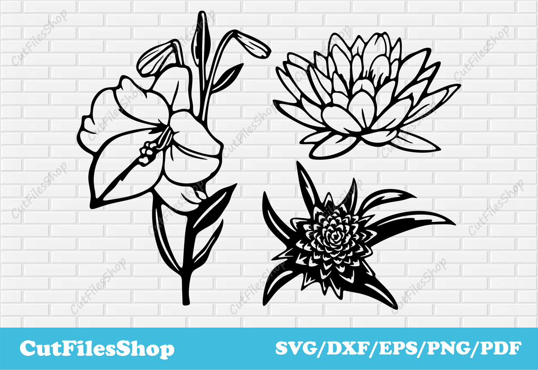 Flowers svg for cricut, T-shirt designs, svg for craft, digital download svg dxf, lotus svg, flowers clip art, flower stencil, wall decor making dxf, cnc cutting files, flowers card making svg, cricut designs space, wildflowers svg