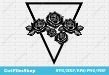 Load image into Gallery viewer, Flowers dxf svg file, svg files for t shirt designs, dxf for laser, vector for sticker making, svg for cricut, rose svg, rose dxf, vector flowers, flowers svg, vector rose

