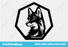 Load image into Gallery viewer, Fox SVG for cricut, dxf for milling, CNC files, DXF router files, Svg craft, Geometric Animal dxf, cut files shop, fox svg, fox dxf
