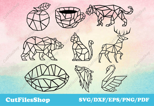 Geometric decor for cnc cutting, geometric animals dxf files, design for laser cutting