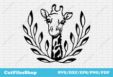 Load image into Gallery viewer, Giraffe SVG cut files for cricut, Silhouette Cameo files, DXF for Laser cutting, T-shirt designs svg, Giraffe for cricut, Giraffe for laser, Giraffe png for t shirt, svg for shirt designs, svg designs, Cut Files
