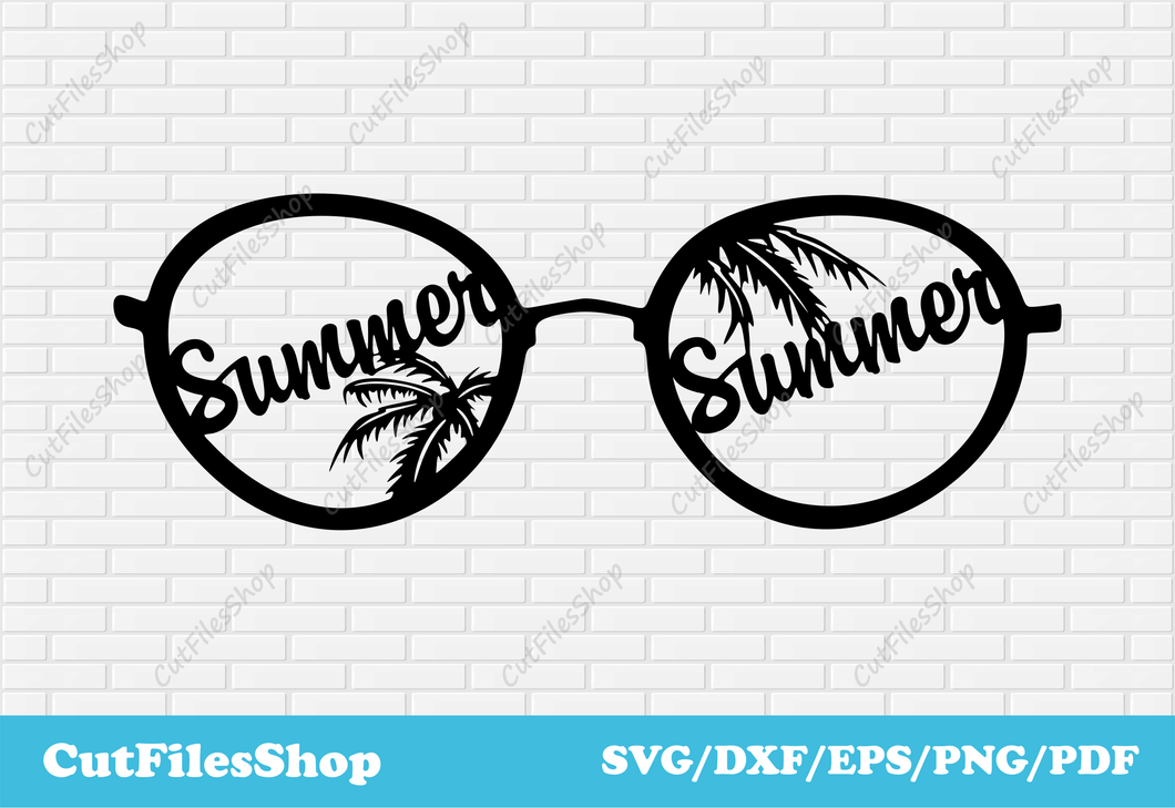 Summer Glasses Svg, cut files for cricut, dxf images for laser cut, vector for shirts, summer vector art, Summer svg, Summer dxf, Summer images, Summer shirt ideas, Summer t shirt designs