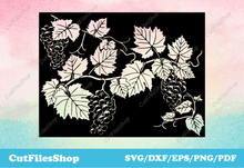 Load image into Gallery viewer, Grape dxf files, grape svg files, dxf panels, wall design dxf file, files for cnc plasma, laser cutting, plasma cutting files, cricut svg files, Silhouette cameo files
