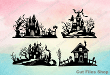 Load image into Gallery viewer, Halloween castle, Halloween cricut, vector image, halloween decor, halloween png
