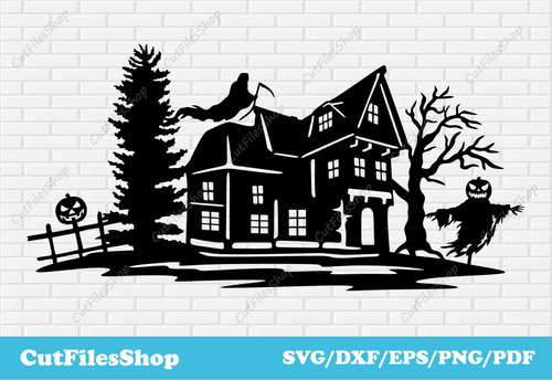 Halloween scene dxf, Fall dxf svg, Halloween decor dxf, scary house svg, Halloween, Halloween scene dxf for decor making, laser cut files, Svg for cricut, T-shirt designs, DXF For CNC, Halloween for cricut, Cut files shop, cricut designs svg, dxf router files, svg dxf for halloween