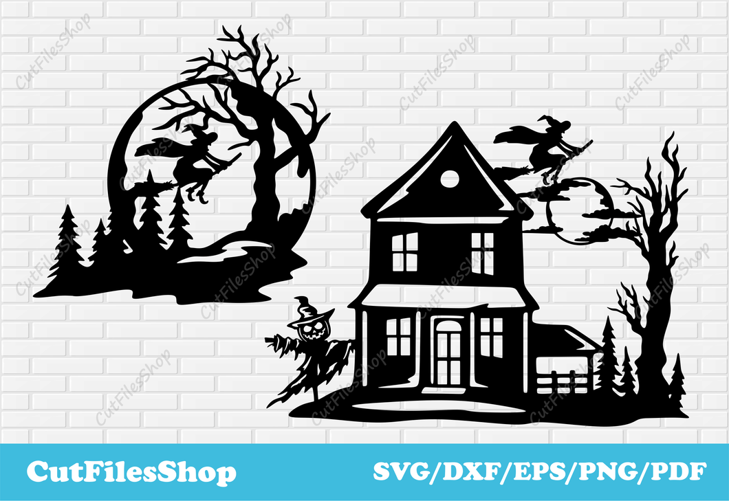 Scary halloween svg cut files for CNC machines, DXF for Halloween decor making, halloween, halloween scenes dxf, halloween decor svg, halloween for cricut, halloween shirts, witch svg, halloween moon 