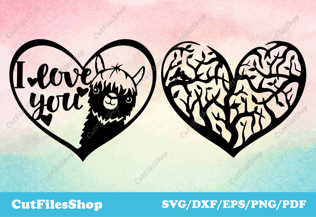 Cutting svg files with silhouette cameo, png collection zip download, eps files download, Dxf files for CNC Plasma & Laser cut, Hearts svg cut files, heart for valentines, clip art valentine hearts, laser cutting dxf files