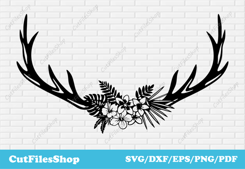 Horns with flowers svg cut file for cricut, dxf files for cnc laser, shirt designs svg, Deer Antlers svg, Cut Files Shop, svg art, flowers svg, plasma cnc cutting files, flowers dxf