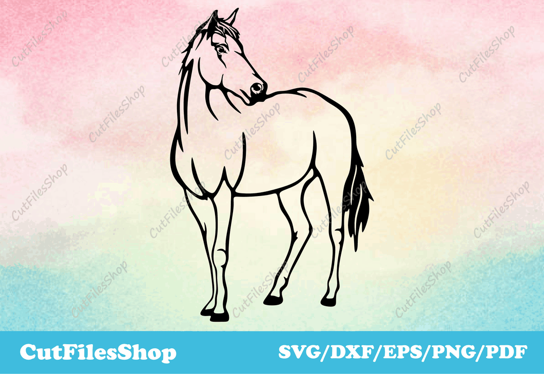 Horse dxf file, farm animal dxf files, svg cut file for download, eps file, silhouette files