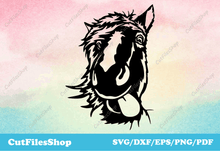 Load image into Gallery viewer, Horse dxf, horse svg files, horse png files, horse cut files for cricut, dxf files for cnc laser cutter, dxf for cnc, dxf decor, dxf for metal, dxf for wood, cute animals dxf, silhouette horse
