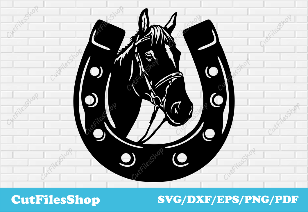 Horseshoe svg for cricut, DXF for CNC metal cutting, Horse dxf for laser, CNC files for plywood, Cut files shop, horse dxf scene, cnc cut animals, farm animals dxf