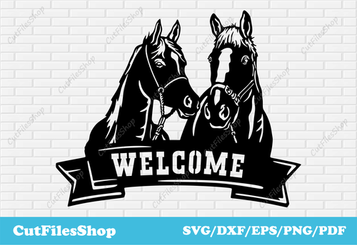 Horses welcome dxf files for laser cutting, cnc plasma cut files, metal cutting files, DXF for CNC, welcome signs dxf, horses dxf, horses decor dxf, cnc horses images, welcome cnc for laser cut, plasma dxf horse, farm decor dxf, free dxf files for plasma, dxf for metal cutting, dxf for plywood cutting, garden decor dxf, collection dxf files