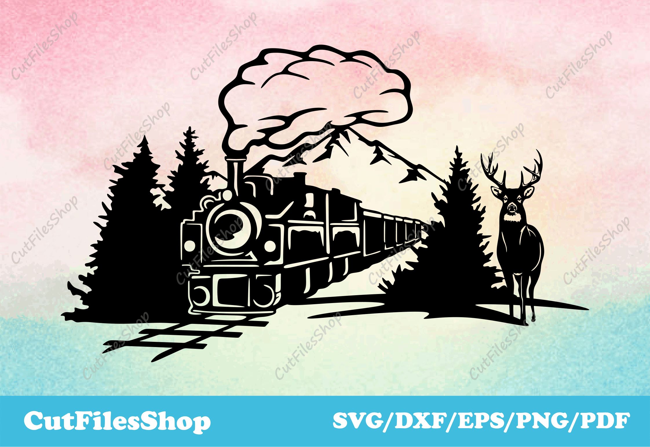 Landscape dxf files, cutting files, train dxf, forest dxf, nature dxf ...