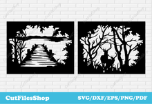 Load image into Gallery viewer, Landscape dxf files, Scenery Dxf Files, CNC plasma dxf files, Deer dxf files, Svg for cricut, nature dxf, wildlife dxf, laser cut files
