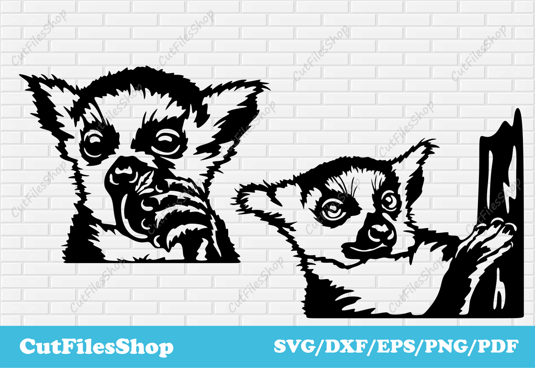 Lemur svg dxf cut files for cricut, svg for shirts, digital prints, wall art dxf, wall decor dxf, lemur vector svg, cute animals svg, funny animals svg, peeking animals svg, dxf animals, laser cutting files, tropical animals svg, lemur svg, cut files