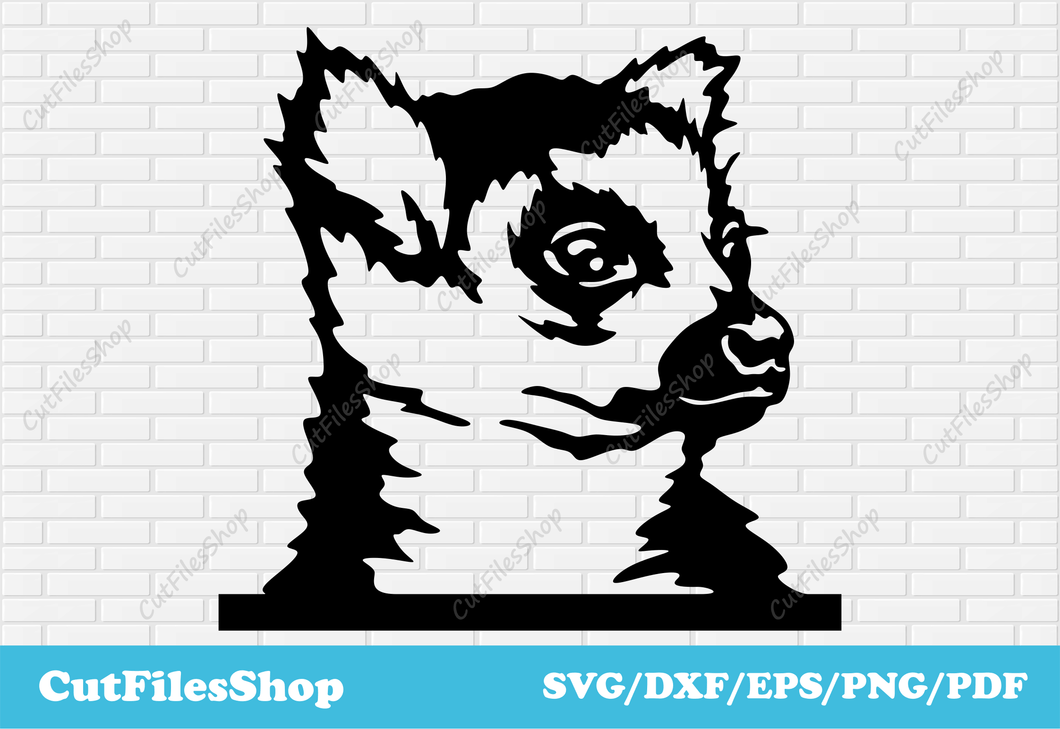 Lemur DXF file for Laser cutting, peeking animals svg for cricut, jungle animals dxf files, peeking lemur svg, free animals dxf, forest animals svg, vector for sticker making, Craft files, free animals svg, free download cutting files, free dxf decor, free cnc files, free vector images, vector animals download