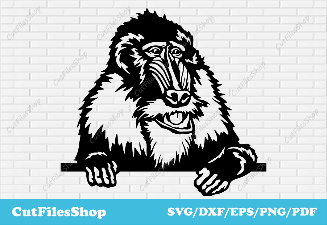 Mandrill svg for cricut, peeking animals for t-shirt, Dxf for laser cutting, Africa animals dxf, animals for cricut, animals dxf files, free dxf animals, peeking animal dxf for laser cut, Free download dxf files, clip art svg animals, peeking animals for laser cut, peeking animals vector images