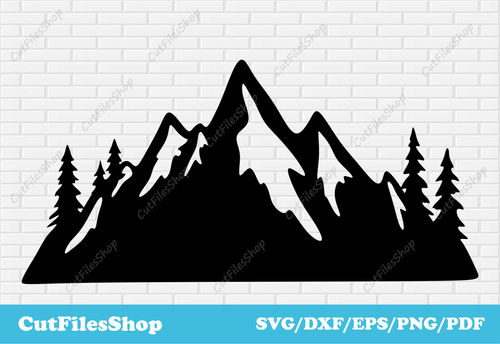 Mountains dxf for laser cut, Plasma cnc cut files, Svg for cricut, Forest decor dxf, decor dxf, wall decor laser cut, home decor dxf, nature decor dxf plasma cut, mountains svg