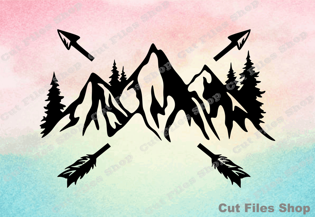 Mountains cut files, design for t-shirt, vinyl cut file, nature scene