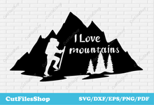 Load image into Gallery viewer, VectorStock, mountains dxf files, forest dxf, sport svg images, T-Shirt Vector Images, eps files, cricut cut files, dxf for laser cut

