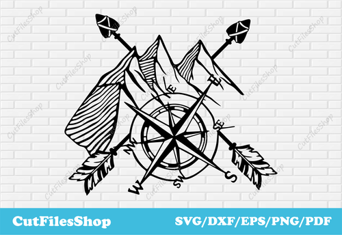 Mountains art svg cut file for cricut, dxf file for laser cut, svg for shirts designs, Cut Files Shop, mountains scene dxf, svg art designs, cricut images, dxf cnc files