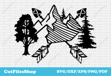 Load image into Gallery viewer, Mountains scene dxf files for CNC laser cutting, Wildlife svg file for cricut, Mountains Silhouette
