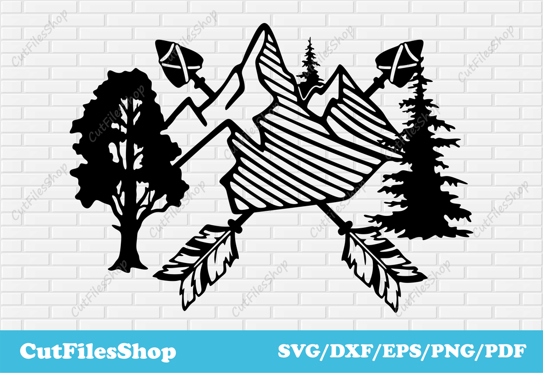 Mountains scene dxf files for CNC laser cutting, Wildlife svg file for cricut, Mountains Silhouette