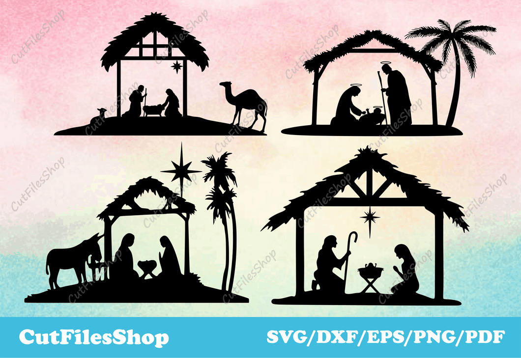 Nativity scenes, Christmas scenes dxf, christmas tree vector, SVG files