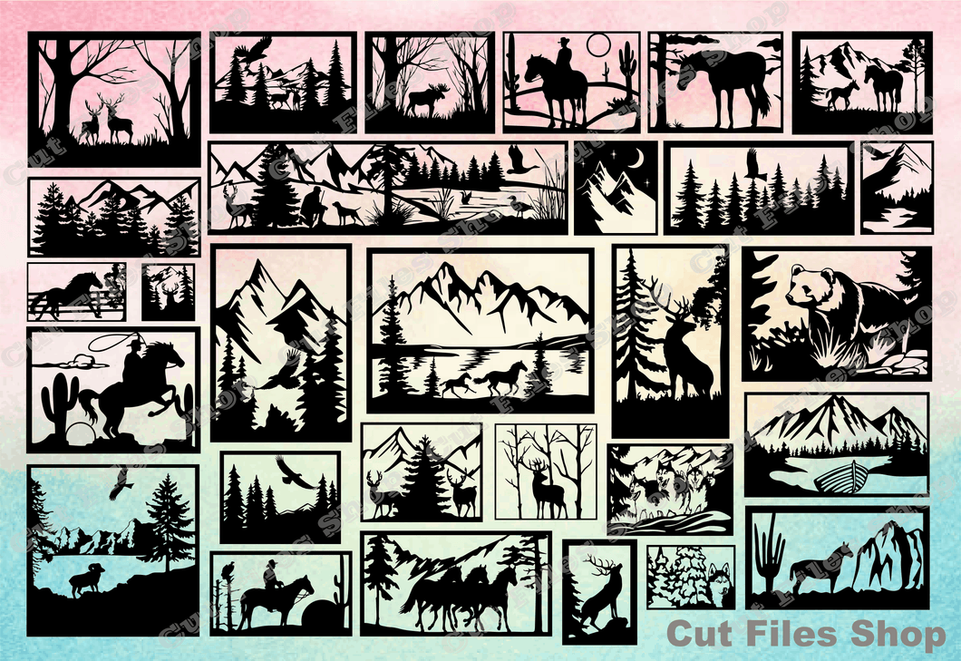Nature scenes cut files, dxf files for plasma, cut file for laser, cnc files for metal, silhouette cameo files