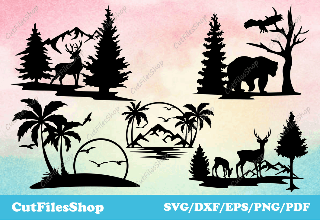 Nature cut files, animals for cricut, svg vector files, DXF for laser, png for sublimation