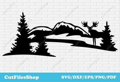 Nature scene dxf for laser cut, Deer scene dxf for plasma cut, Deer svg for cricut, dxf animals for plasma machines, svg crafts nature, laser cut wildlife dxf, forest scene dxf, art dxf for cnc, art deco dxf, download cnc files