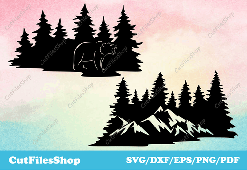 Narure scenes dxf files for laser cutting, Svg files for cricut, animals scenes dxf files, vector stock, design bundles, Collection nature scenes for cnc cutting, Svg files for cricut, Silhouette Cameo files, Laser and Plasma cutting files