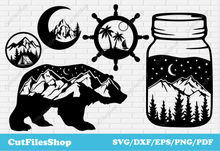 Load image into Gallery viewer, Wildlife scenes dxf, SVG files for CNC machines, vector images for cricut, DXF for laser cut, DXF files wildlife , dxf metal art files, dxf for decor making, dxf for metal cutting, clip art vinyl stickers, plasma cutting metal files, dxf images, wild animals scenes dxf
