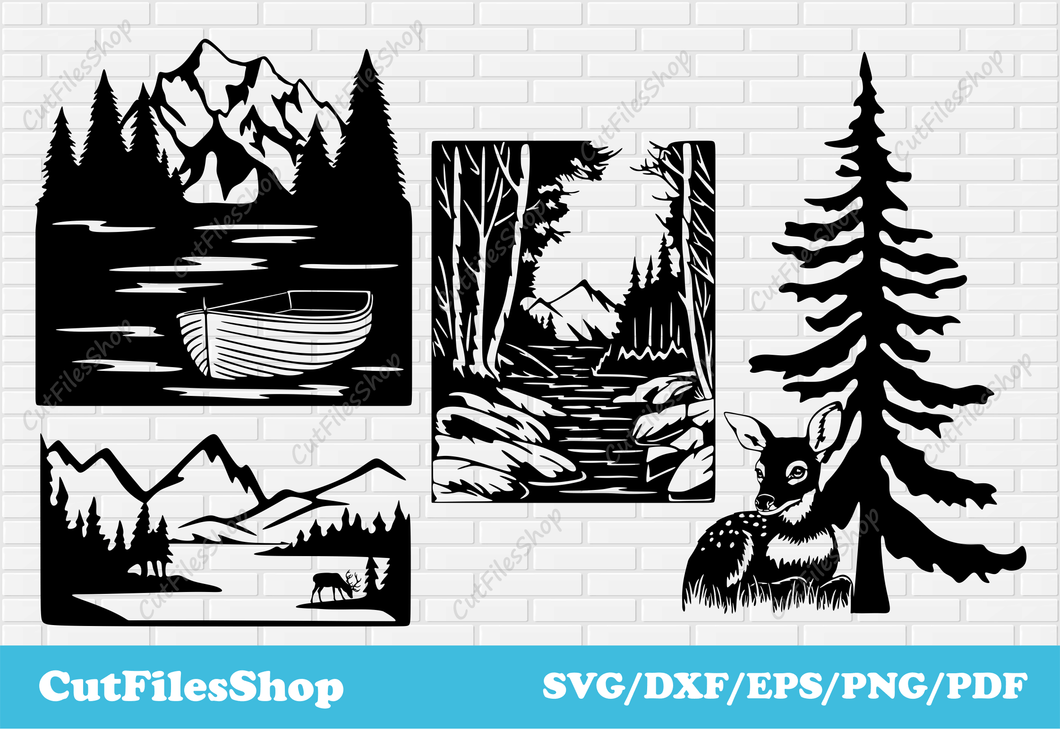 Nature scenes dxf for cnc plasma, craft files download, DXF files for laser cutting, SVG for Cricut, wildlife dxf free, nature decor dxf, free vector designs, free cutting files, t-shirt svg, laser files, home decor dxf, dxf cnc plasma, images dxf for laser, plasma cutter files, laser cut wood, free silhouette files, deer scenes dxf, mountains dxf files, forest dxf files