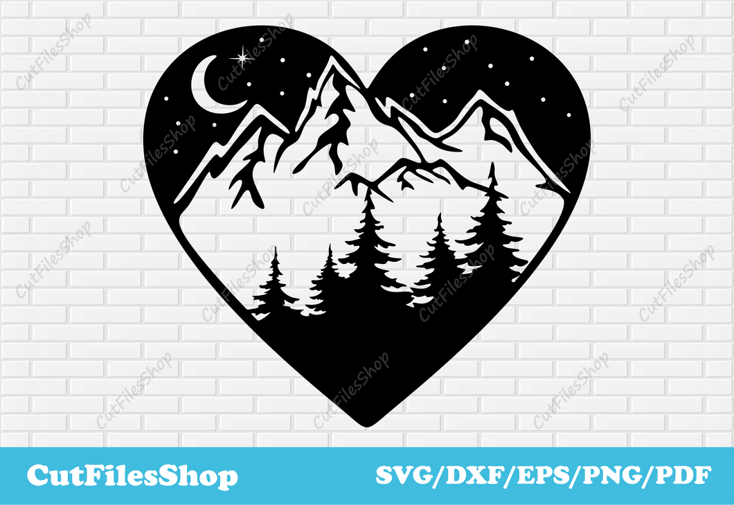 Night forest dxf, forest dxf, nature for cricut, forest silhouette dxf,  SVG cut files for cricut, DXF for laser cutting, svg for silhouette cameo, mountains silhouette dxf