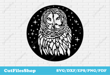 Load image into Gallery viewer, owl face vector, Owl svg files for cricut, owl vector images, vector art design, svg cutting images, owl dxf files, owl png files, vector images for tshirt design, owl silhouette clipart

