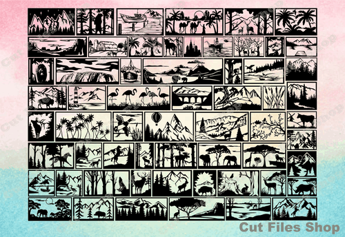 Panels for laser cut, panels dxf, laser cutting, wild animal wall art, wall decor svg, dxf animals, dxf railing panels, dxf for metal, dxf wall panels, dxf for wood cut, dxf for cnc, dxf files for cnc plasma, cut files shop, animals scenes dxf, nature scenes dxf, wildlife scenes dxf