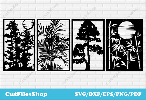 Panels dxf for laser cut, dxf for wall decor, metal dxf, panel tree dxf, panel flower dxf, panel bamboo dxf, panel forest dxf, wall art dxf, cutting files for laser, cool panel dxf, beautiful panel dxf, popular panel dxf for cnc, cnc cutting panels