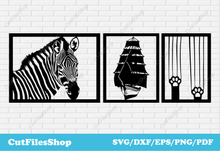 Load image into Gallery viewer, Panels dxf files for plasma cutting, ship dxf file, zebra dxf file, files for cnc laser, files for cnc, dxf cut files, panels dxf files, cnc panels for laser cut, panels cnc files
