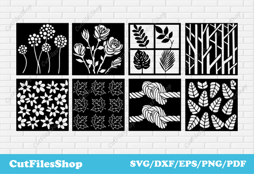 wall art dxf, Wall decor dxf files for cnc router, wall design dxf, flowers panel dxf, panels for laser cutting, dxf panels for plasma cutting, svg patterns for cricut, Silhouette cameo dxf