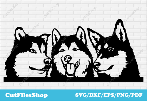 Peeking Huskies DXF for laser cut, Dogs cut files for cricut, Husky dxf files, Dxf for Plasma, Husky dog svg, free svg files, free dxf files download, dog print svg, dxf designs, craft svg files, husky for cricut, dog svg for cricut, dxf for plasma cnc free download, cute dogs svg for cricut