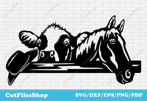 Peeking farm animals svg for cricut, dxf animals for laser cutting, dxf for cnc plasma, peeking cow, peeking horse dxf, free download svg files, cowboy hat svg, farm animals dxf, cute farm animals svg, tshirt art svg, eps files free download 