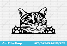 Load image into Gallery viewer, Peeking cat svg, Peeking cat dxf, pets dxf vector images, cat dxf file, cat svg, cute cat dxf files, png designs, t-shirt svg designs
