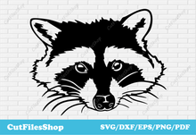 Load image into Gallery viewer, dxf files free download, svg for cricut free, svg cut files free download, Raccoon dxf files, raccoon svg files, dxf files download, dxf files for plasma cutting, cut files shop, vector store
